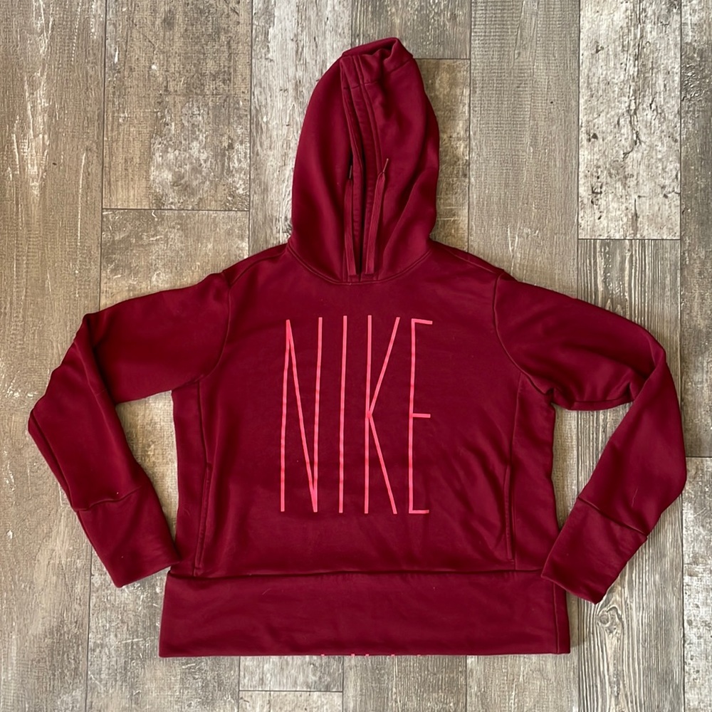 Nike Dri-Fit Red Hooded Sweatshirt with Pink Nike logo